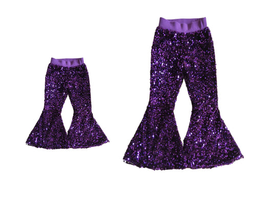 7.4 custom each style moq 5eta 4-6week purple sequined kids pants and adult pants