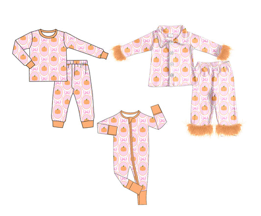 25.6.4 custom each style moq 5eta 4-6week Sibling Sisters pumpkin bow baby girl long sleeve pants sets 1 and sets 2 and romper match family design