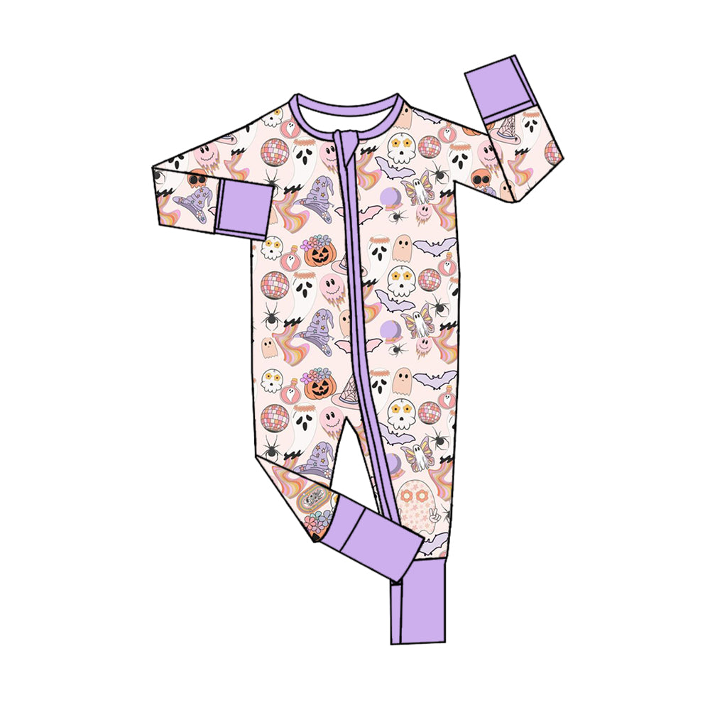 5.8custom each style moq 5eta 4-5week Sibling Sister halloween style print purple boys outfits and baby romper and avatar long pants match family design