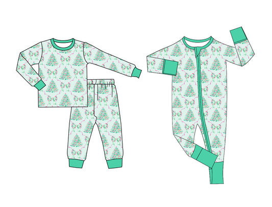 25.5.20 custom each style moq 5eta 4-6week Sibling Sisters Christmas trees bow baby boy long sleeve pants sets and rompers match family design