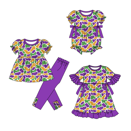 25.9.19 custom each style moq 8 eta 6-8week Sibling Sisters camouflage baby girl short sleeve pants sets and dress and rompers match family design