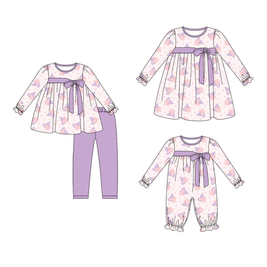 25.5.29 custom each style moq 5eta 4-6week Sibling Sisters Christmas bow baby girl long sleeve pants sets and dress and rompers match family design