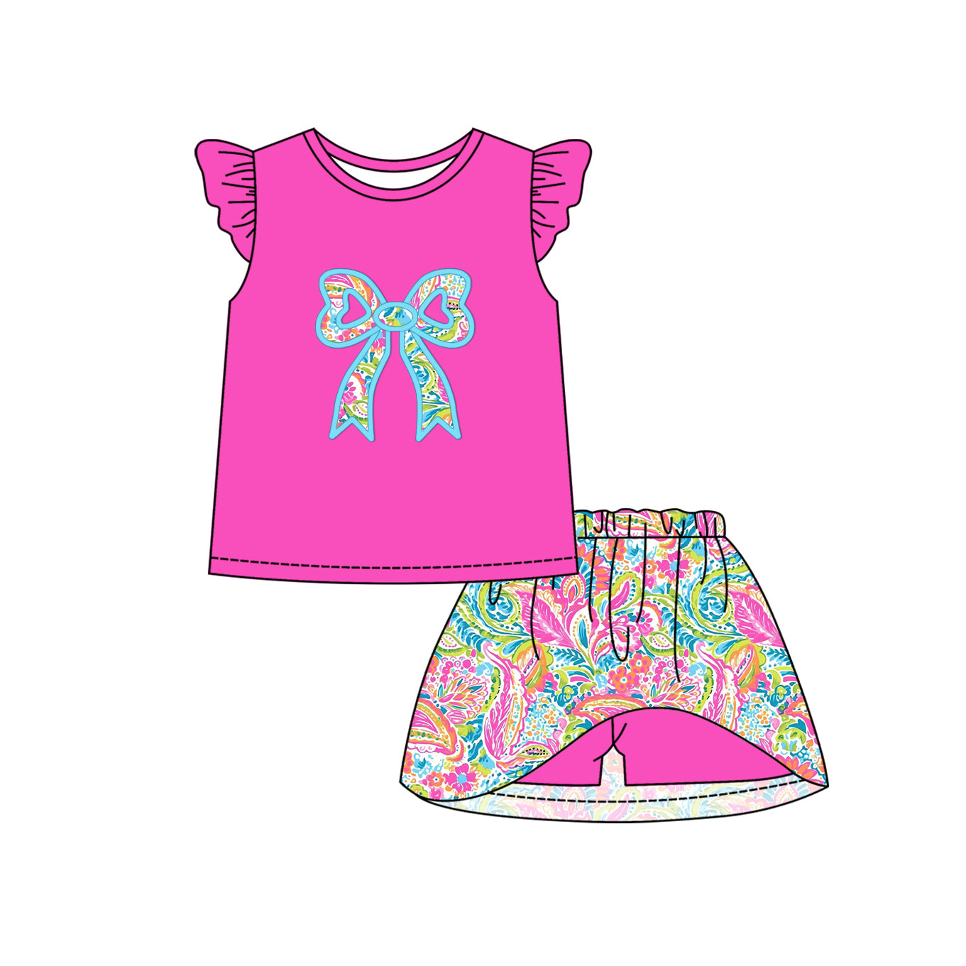 12.9 custom each style moq 5eta 4-6week Sibling Sister bow floral pattern baby girl short sleeve shorts fish sets 1 and easter sets 2 match design