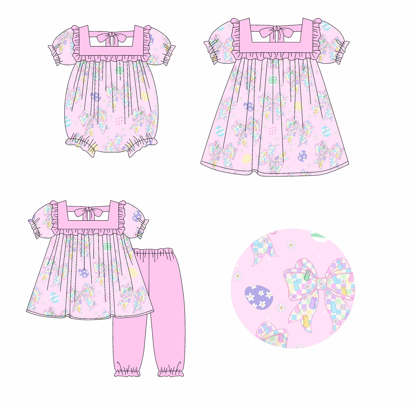 25.9.26 custom each style moq 8 eta 6-8week Sibling Sisters bow baby girl short sleeve pants sets and dress and rompers match family design