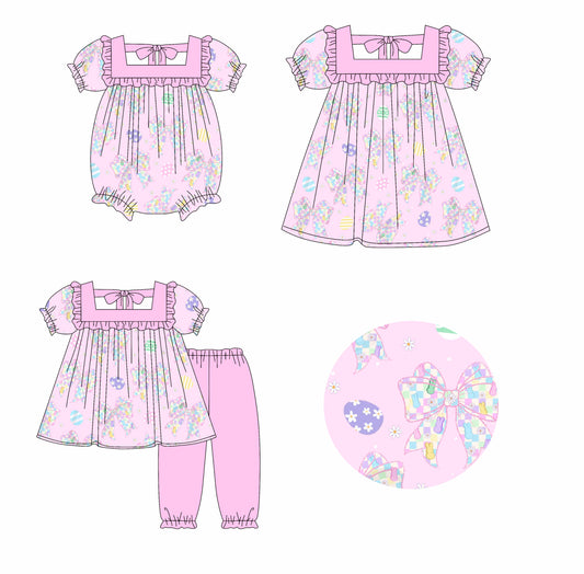 25.9.26 custom each style moq 8 eta 6-8week Sibling Sisters bow baby girl short sleeve pants sets and dress and rompers match family design