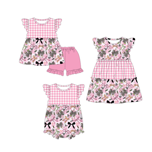 4.19 custom each style moq 5eta 4-6week Sibling Sisters pencil love bow baby girl short sleeve shorts sets and dress and rompers match family design