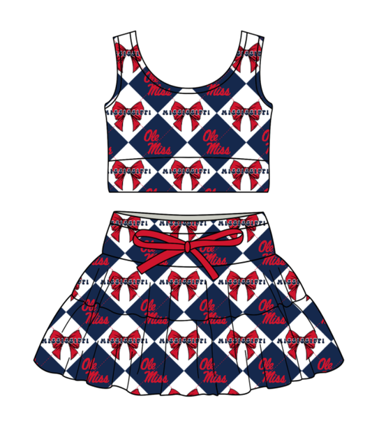 Custom moq 5 mix size Navy blue Plaid Baby Girl Sleeveless Top And Skirt Team Outfit Children's Clothing