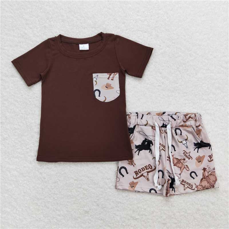 Baby Kids western cowboy bullfighting Summer Embroidery Sibling Rompers Clothes Set