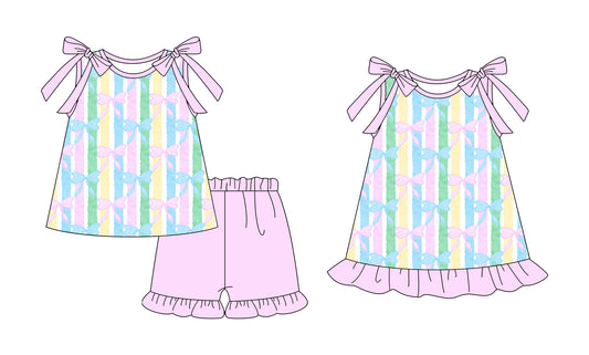 25.12.13 custom each style moq 5 eta 6-8week Sibling Sister bow baby short sleeve shorts sets and dress match design