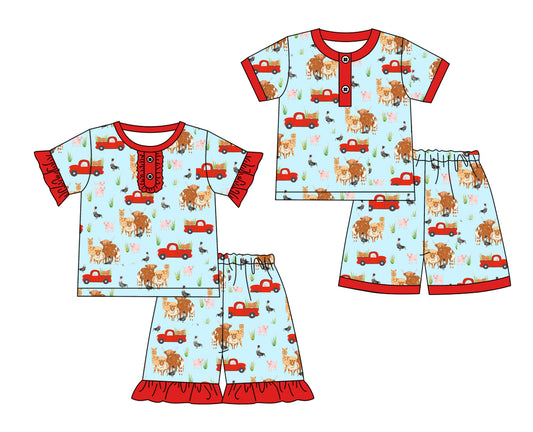 12.17 custom each style moq 5eta 4-6week Sibling Sister alpine baby girls short sleeve shorts fish sets 1 and easter sets 2 match design