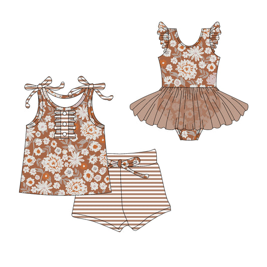 3.10 custom each style moq 5eta 4-6week Sibling Sister floral baby girl short sleeve shorts sets and romper match design