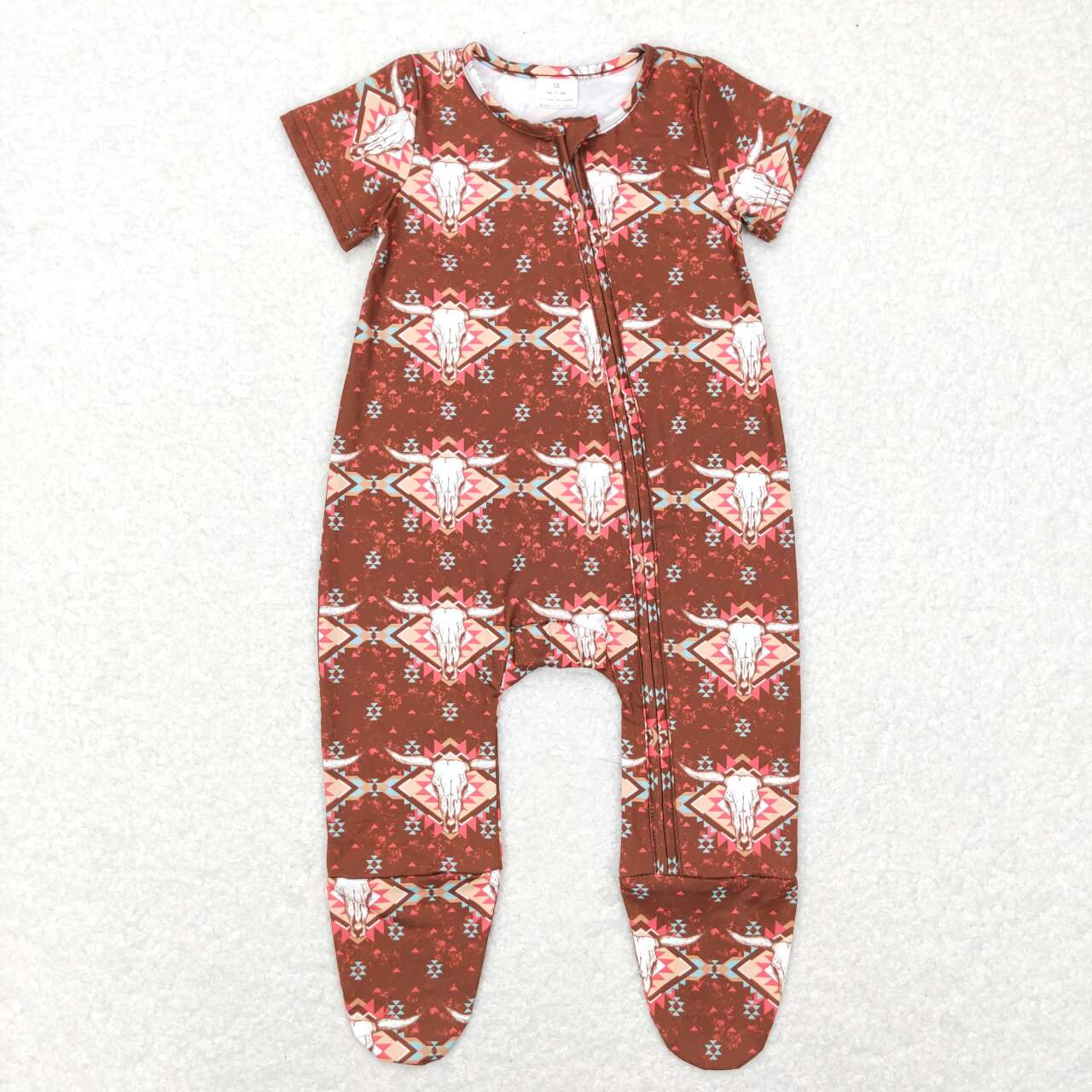 RTS NO MOQ SR0199 Brown short-sleeved jumpsuit with cow head geometric pattern