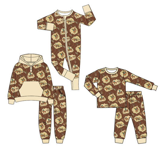25.6.10 custom each style moq 5eta 4-6week Sibling Sisters riding horse baby boy long sleeve pants sets 1 and sets 2 and romper match family design