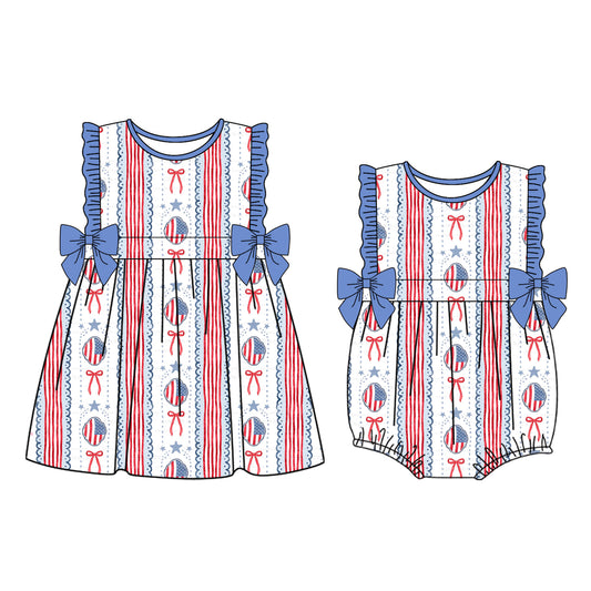 25.12.26 custom each style moq 5 eta 6-8week Sibling Sister bow baby short sleeve romper and dress match design