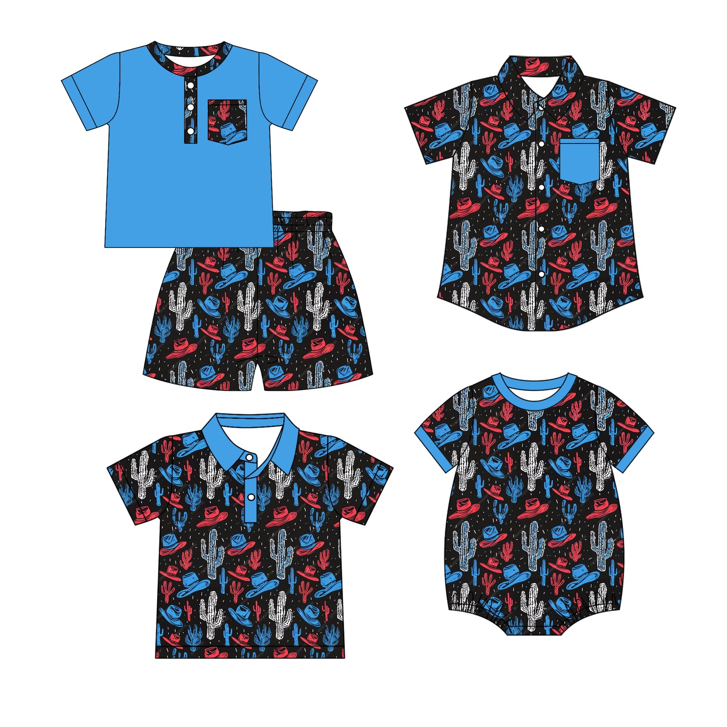 25.12.24 custom each style moq 5 eta 6-8 week Sibling Sister catcus hat baby boy short sleeve shorts sets and boy rompers and top 2 match family design