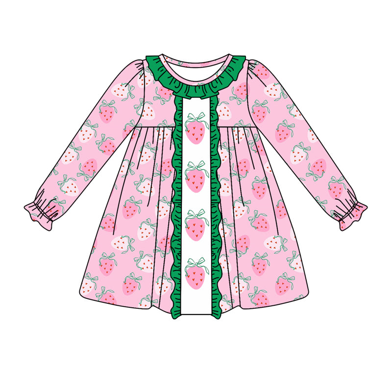 8.1 custom each style moq 5eta 4-6week Sibling Sister strawberry pink baby girls sets and dress and rompers match family design