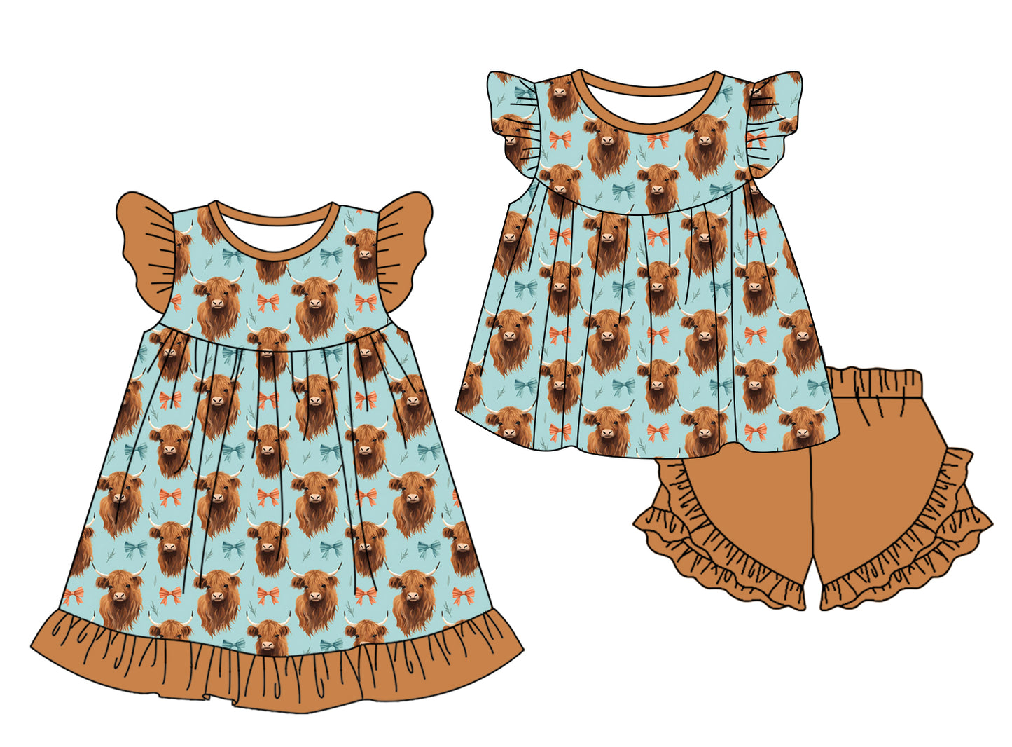 3.1 custom each style moq 5eta 4-6week Sibling Sister alpine head baby girl short sleeve shorts sets and dresses match design