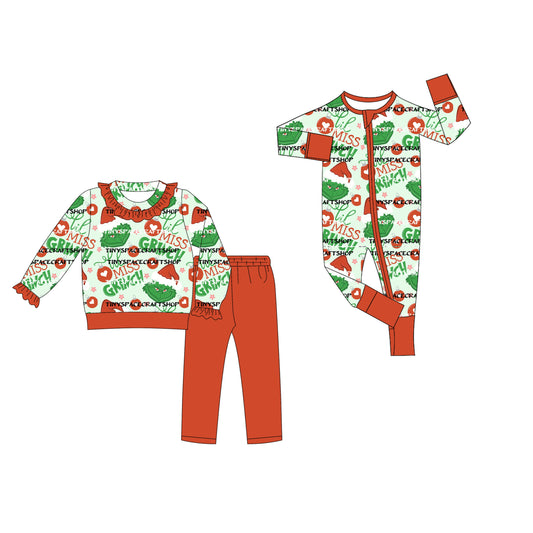 25.8.4 custom each style moq 5eta 4-6week Sibling Sister Christmas baby girl long sleeve pants sets and rompers match family design