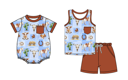 3.21 custom each style moq 5eta 4-6week Sibling Sister cow head baby boy short sleeve shorts sets and romper match design