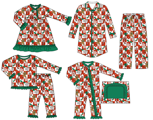 25.6.25 custom each style moq 5eta 4-6week Sibling Sisters Christmas baby girl long sleeve pants sets and adult top and adult pants and romper and dress match family design