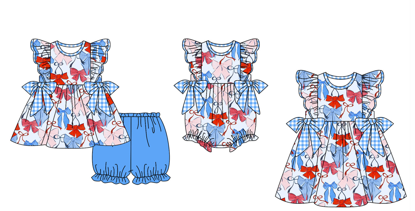 11.27 custom each style moq 5eta 4-6week Sibling Sister bow baby girl short sleeve shorts sets and dress and rompers match family design