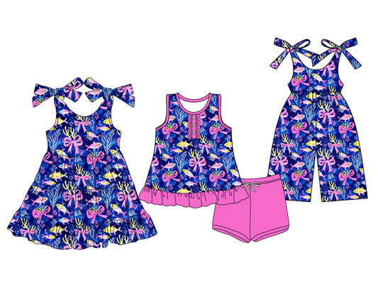 3.25 custom each style moq 5eta 4-6week Sibling Sister bow baby girl short sleeve shorts sets and dresses and jumpsuit match design