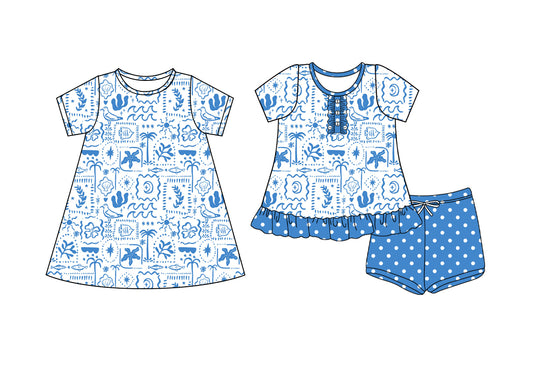 4.24 custom each style moq 5eta 4-6week Sibling Sister  baby girl short sleeve shorts sets and dresses match design