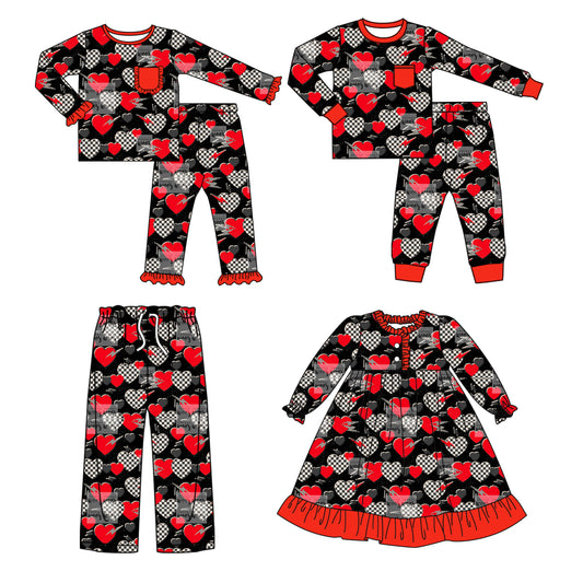 25.9.12 custom each style moq 5eta 4-8week Sibling Sister love baby long sleeve pants sets 2 and dress and adult pants match design
