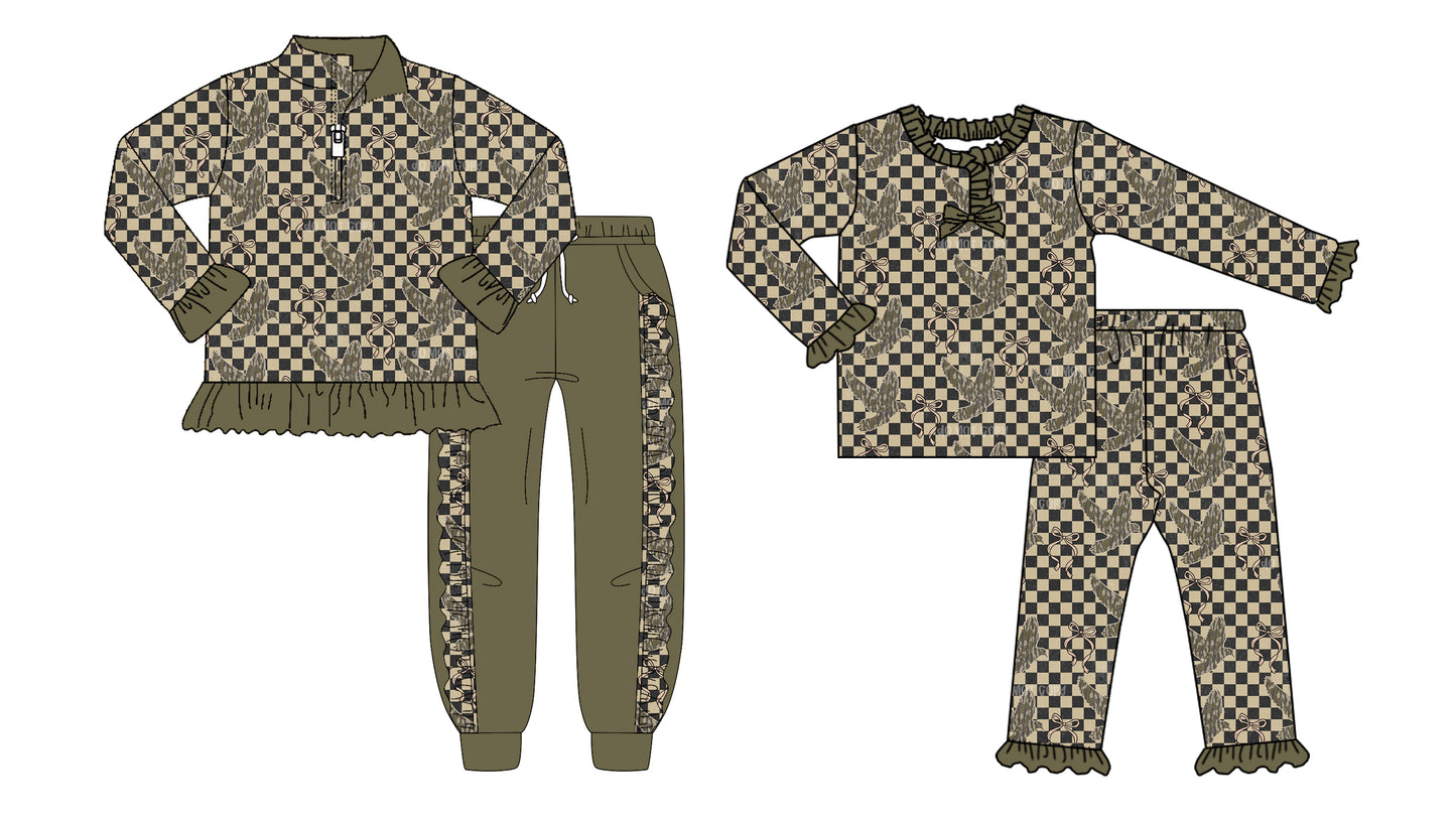 25.8.27 custom each style moq 5 eta 4-6week Sibling Sisters duck baby girl long sleeve pants sets 2
