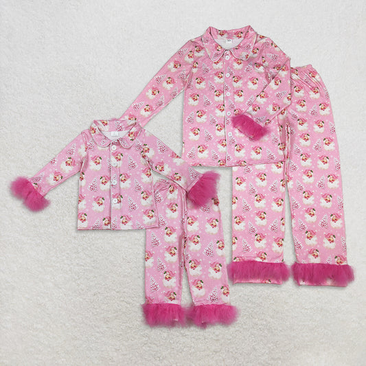 RTS NO MOQ Sibling baby girl clothes Christmas Plush long sleeve pants Sets and adult set