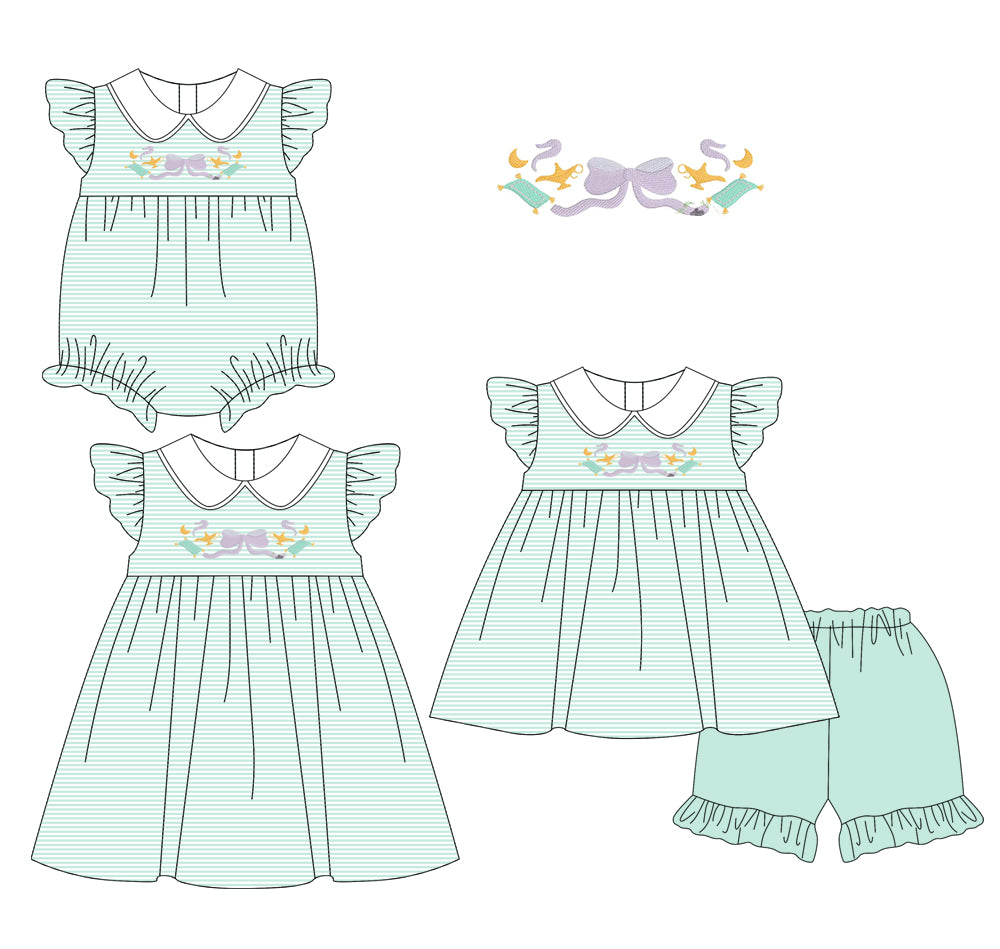 1.16 custom each style moq 5eta 4-6week Sibling Sisters bow baby girl short sleeve shorts sets and dress and rompers match family design
