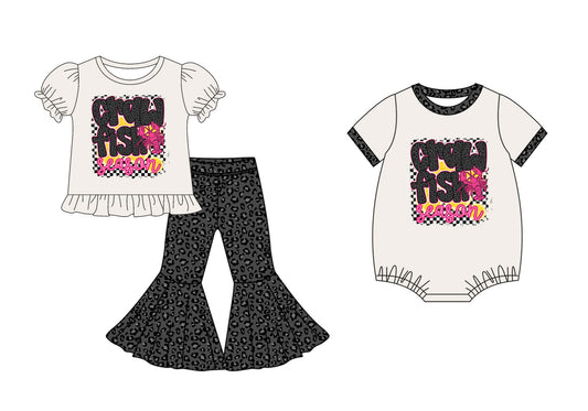 25.10.2 custom each style moq 8 eta 6-8week Sibling Sisters baby girl clothes short sleeve pants sets and romper match family design