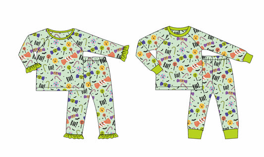 25.8.14 custom each style moq 5eta 4-6week Sibling Sisters baby boy long sleeve pants sets 2 match family design