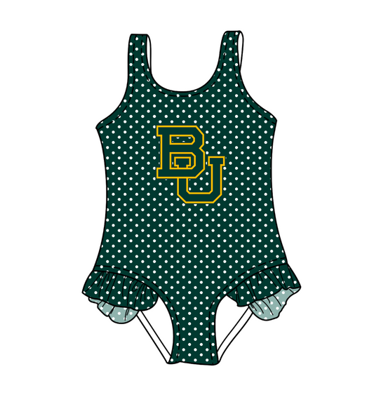 Custom moq 5 mix size milk silk summer teams Green Baby Girl Sleeveless Polka Dot Lace Onesie Swimsuit Cute Summer Beachwear for Little Girls