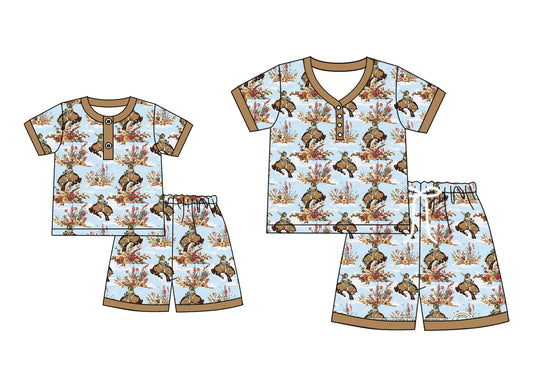 4.21 custom each style moq 5eta 4-6week Sibling Sister riding horse short sleeve shorts sets and adult sets match design