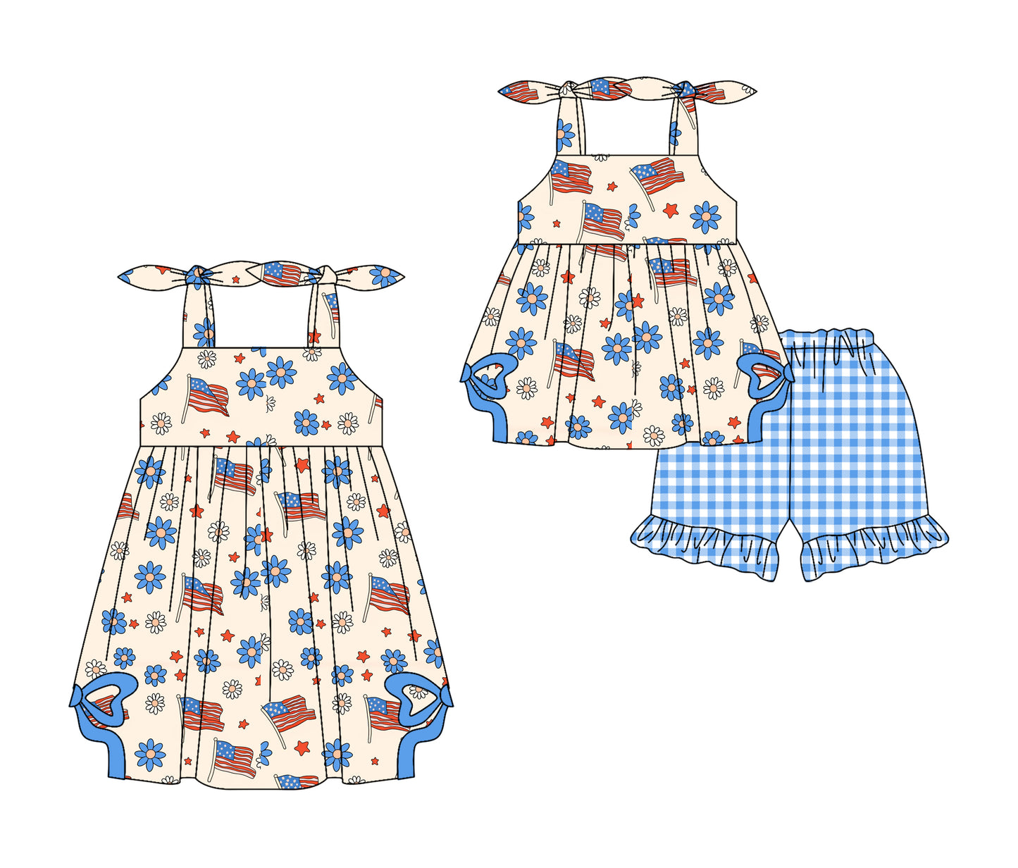 3.5 custom each style moq 5eta 4-6week Sibling Sister flag floral baby girl short sleeve shorts sets and dresses match design
