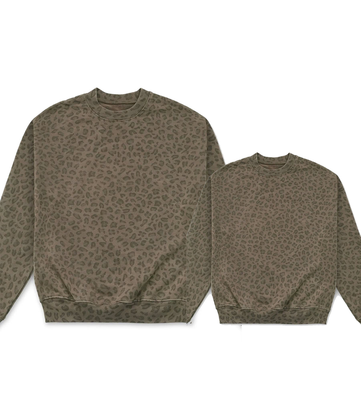 (Preorder new) No moq Adult To Match Kids Olive Leopard Print Crew Neck Sweatshirt Top