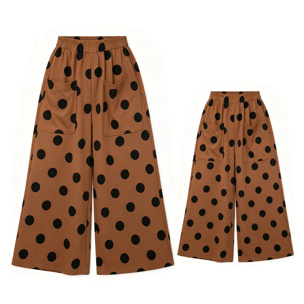 (Preorder new) No moq Adult To Match Kids Brown Polka Dots Pockets Front Flare Pants Bottom