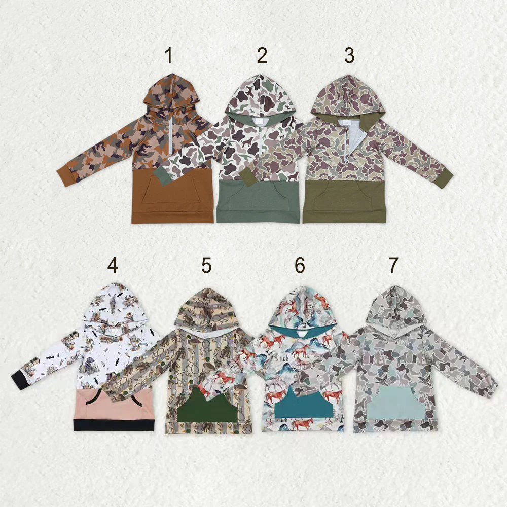 RTS NO MOQ Sibling Baby boys clothes Geometric pullover hooded long sleeve tops