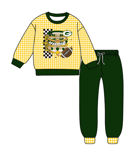 Custom moq 5 mix size milk silk summer teams baby boy clothes yellow green long sleeve pants sets-25.9.9