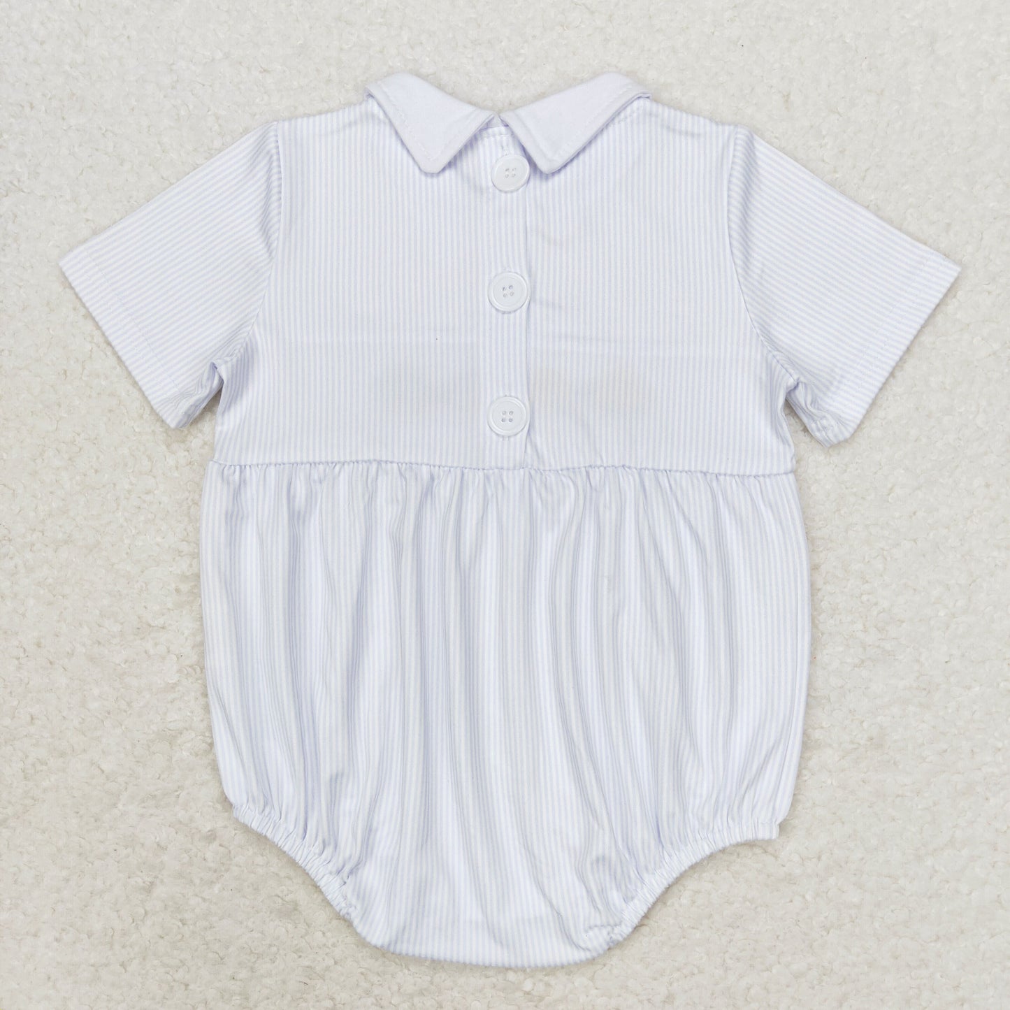 RTS NO MOQ（In Stock) Embroidered car blue striped collar short-sleeved jumpsuit