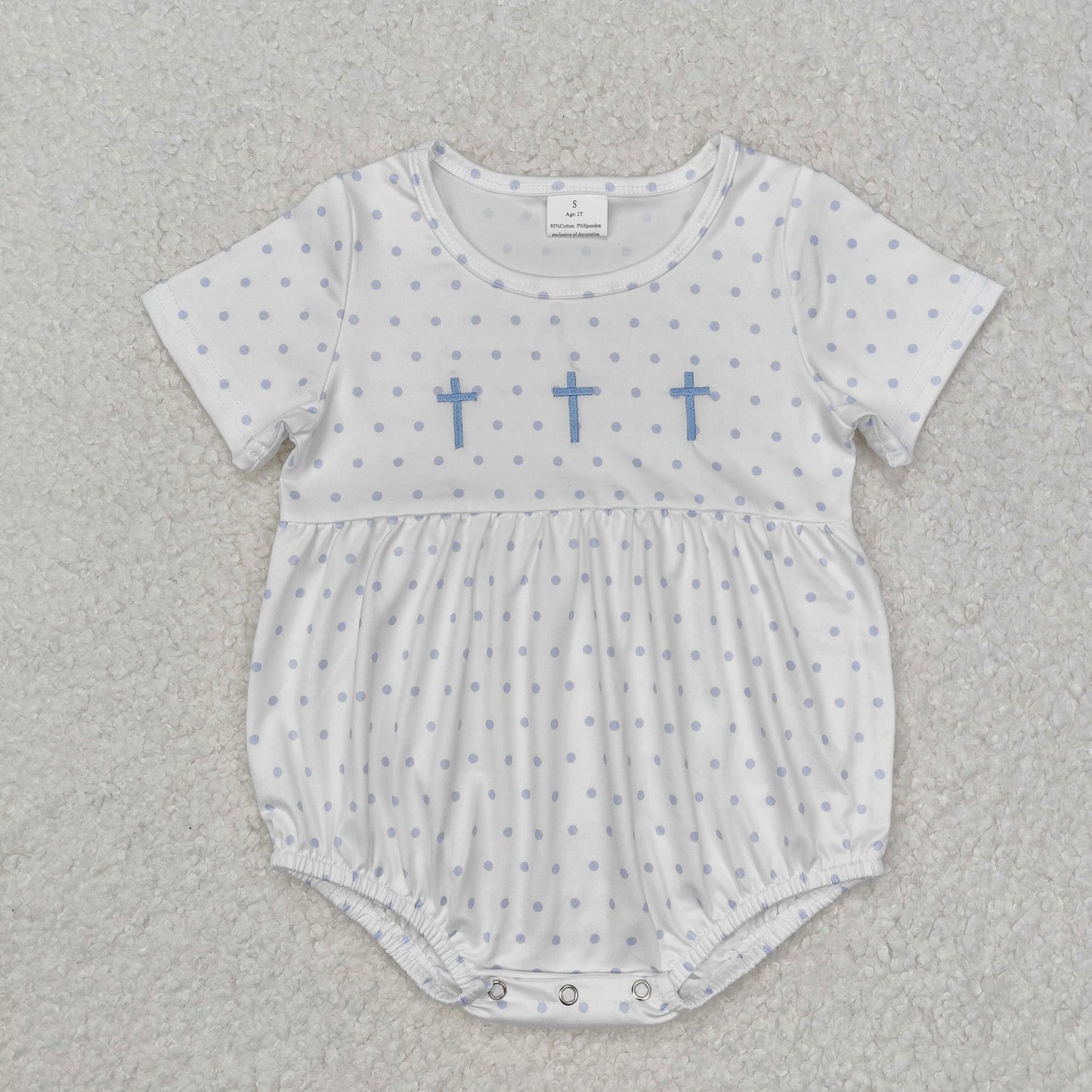 RTS NO MOQ ETA 5/7days arrived SR2147 Boys Embroidered Blue Cross Dot Short Sleeve Bodysuit