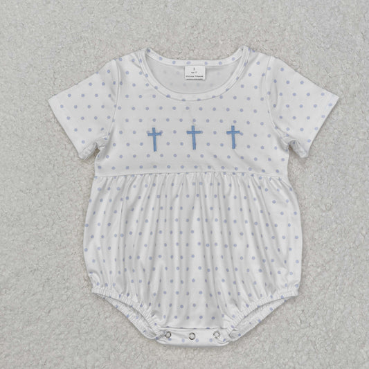 RTS NO MOQ ETA 5/7days arrived SR2147 Boys Embroidered Blue Cross Dot Short Sleeve Bodysuit