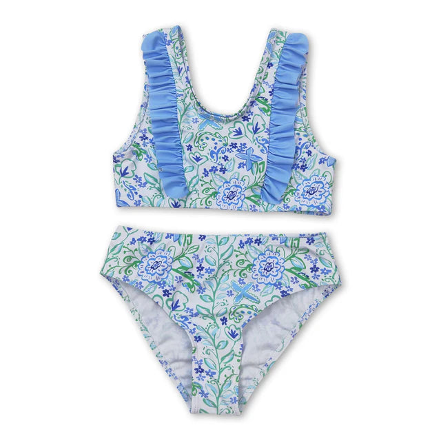 RTS NO MOQ Sibling Baby Girls Summer Lavender Flowers Sibling Sister Swimsuits