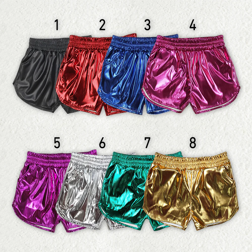 RTS NO MOQ baby girl clothes summer leather shine shorts