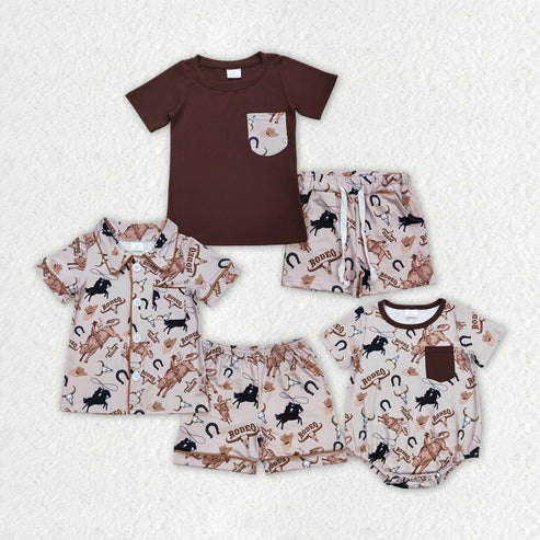 RTS baby boys clothes riding horse Short Sleeve Shorts Set rompers