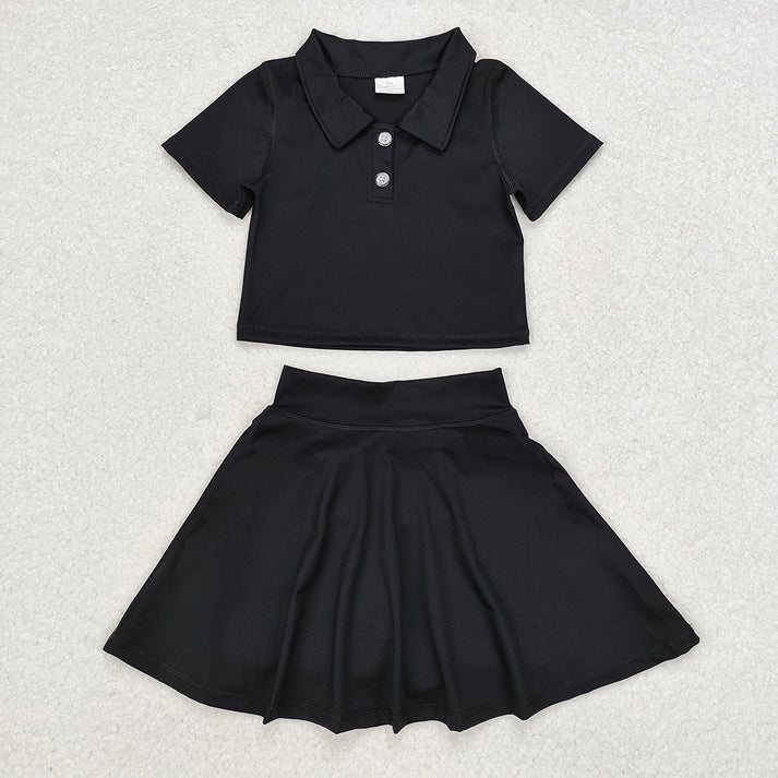 RTS NO MOQ Solid color button-down short-sleeved pullover-pants skirt suit