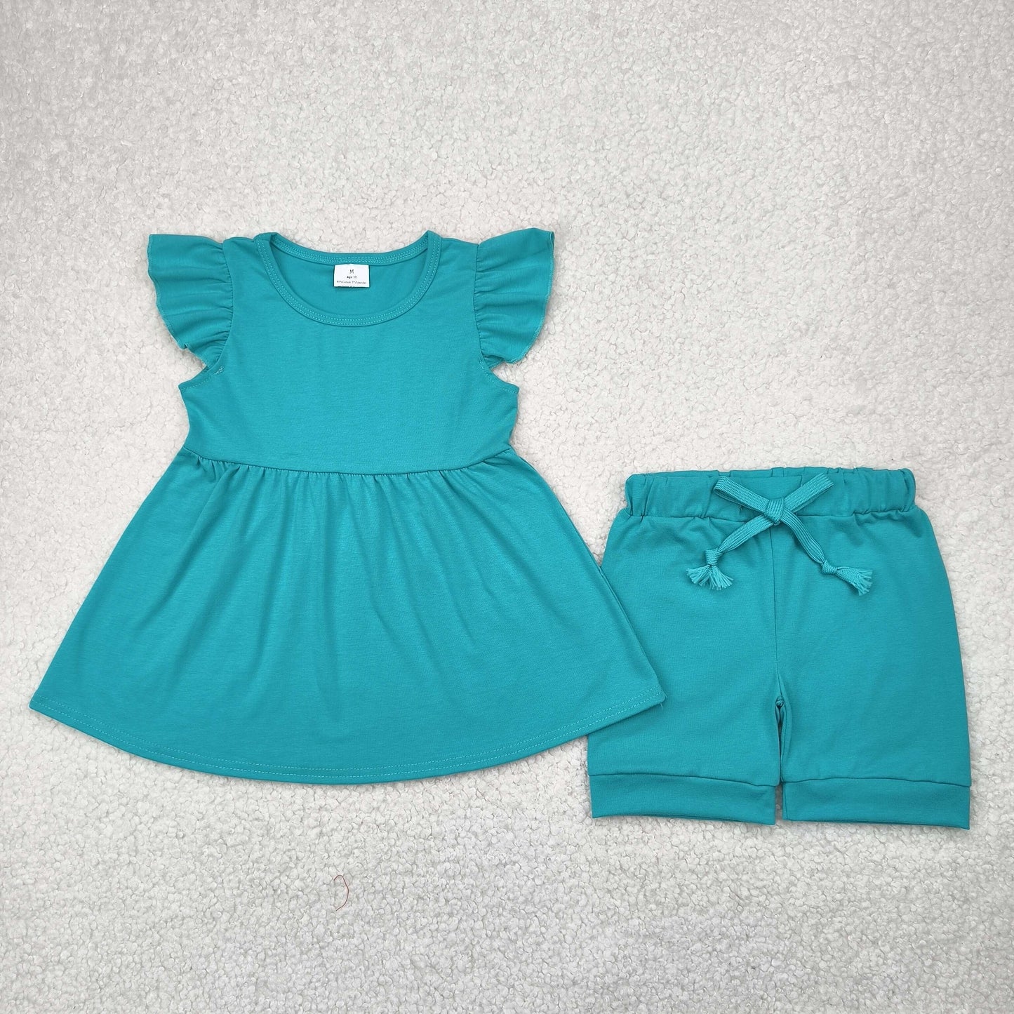RTS NO MOQ GSSO1731 Pure blue flying sleeve shorts set