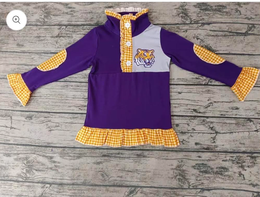 custom moq 5 mix size JH01 PURPLE COLOR COTTON Purple and gold pullover