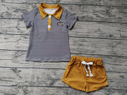 custom moq 5 eta 4-6weeks summer baby boys clothes team short sleeve yellow shorts set